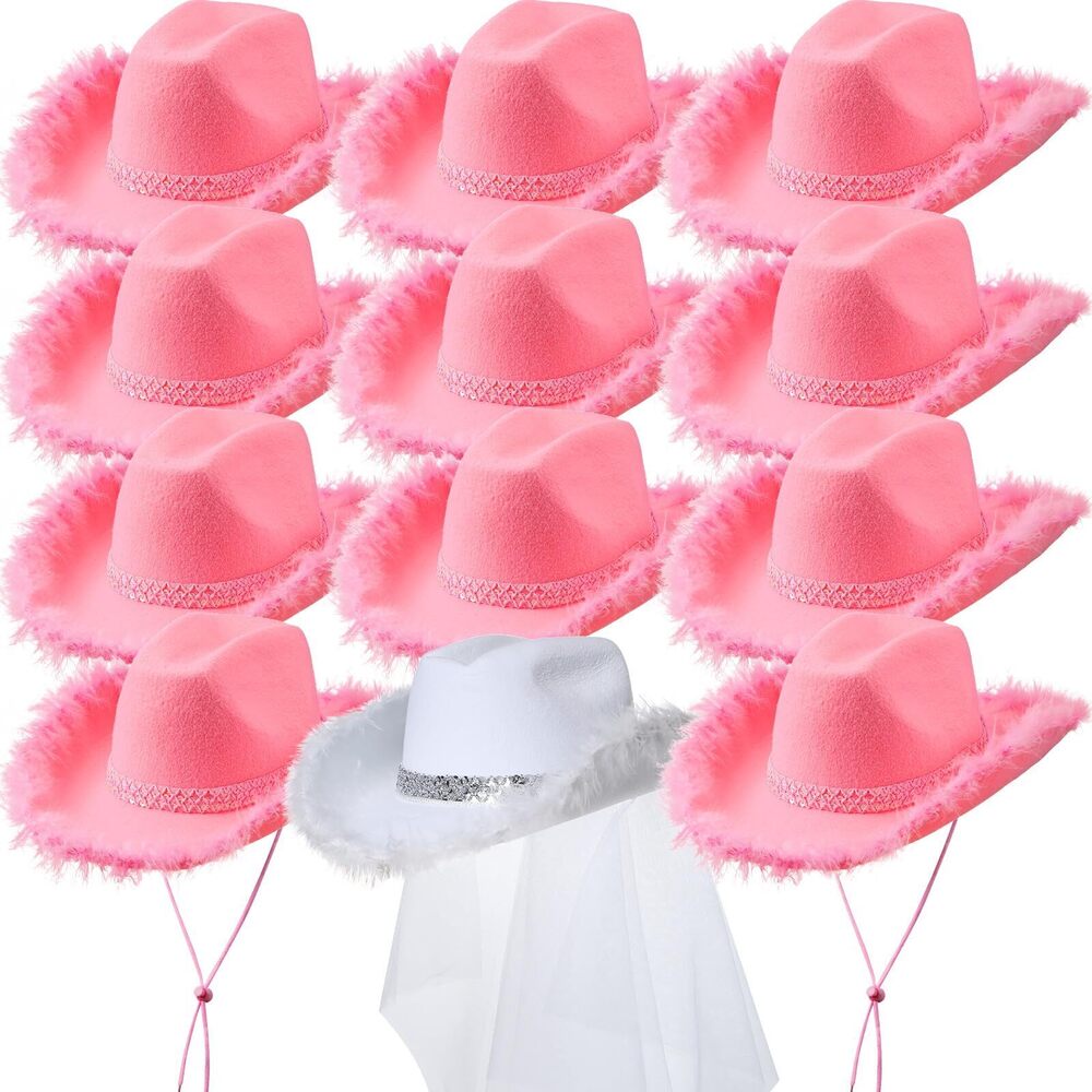 5765 12 Pcs Women Cowgirl Cowboy Hats Bachelorette For Bridal